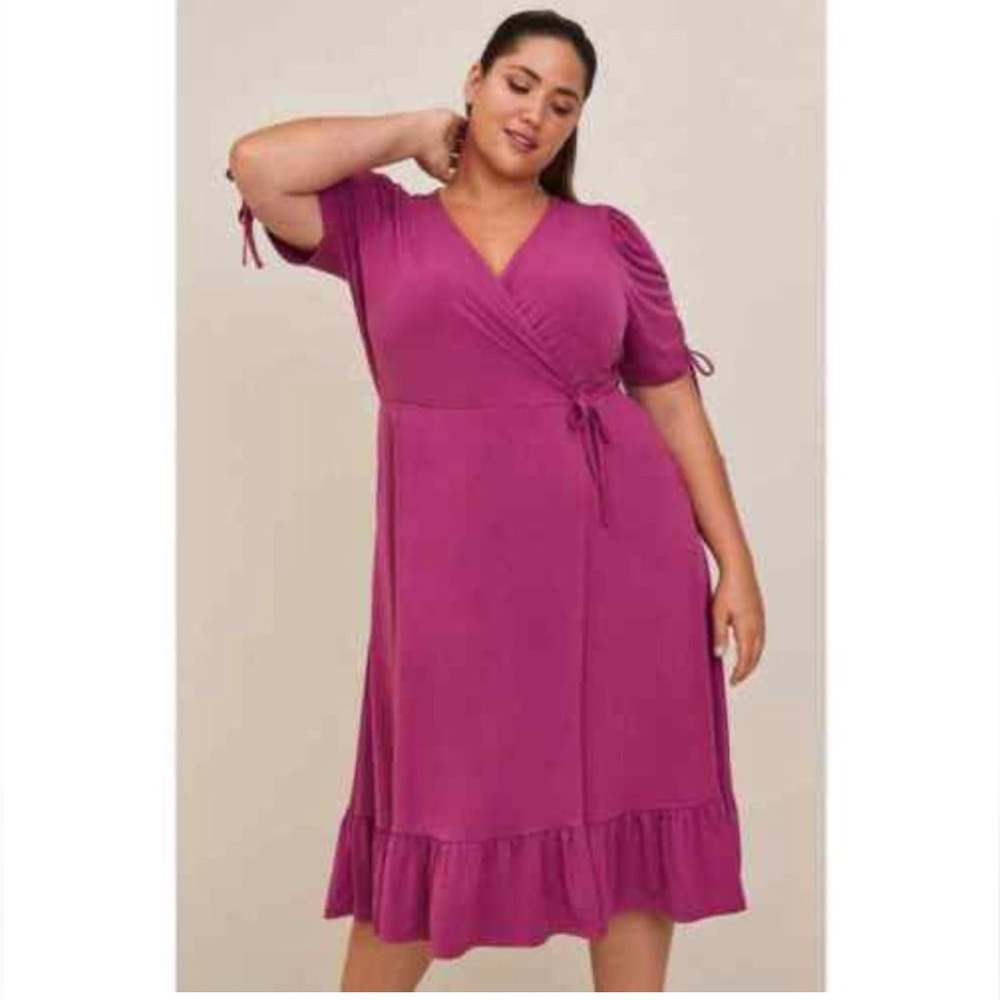 Torrid Fuchsia Midi Studio Knit Wrap Dress, Size 2X